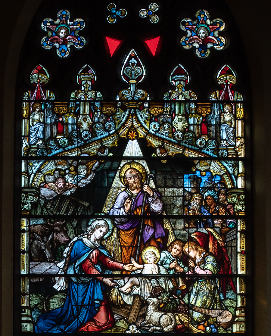 Stained Glass Nativity Window found at St. Mary's Parish, Hamilton