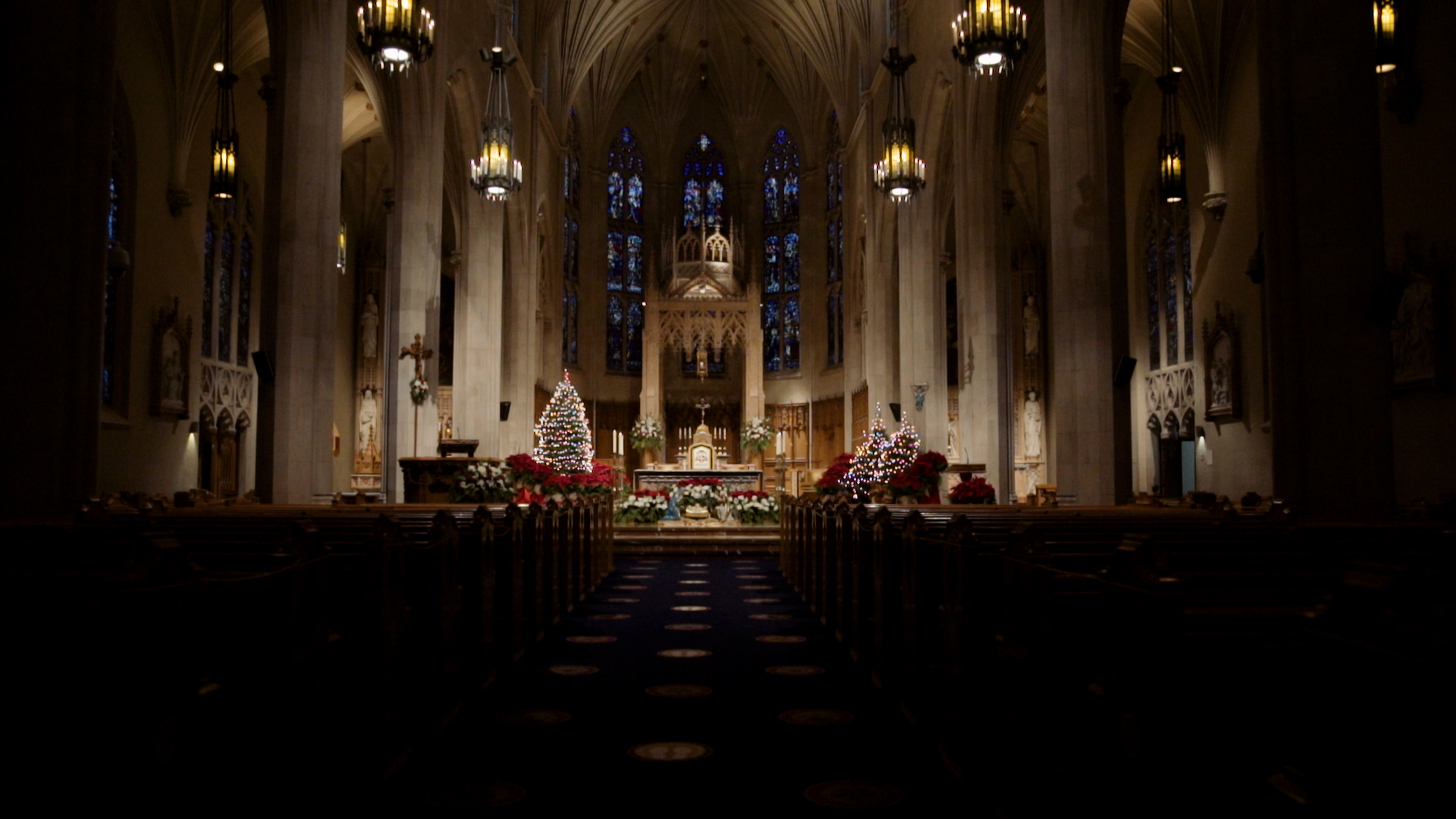 The Hamilton Cathedral in it surroundings from above perspective