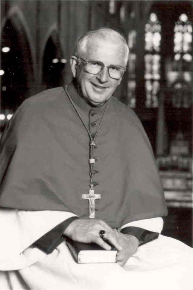 Grayscale photo of Bishop Matthew F. Ustrzycki