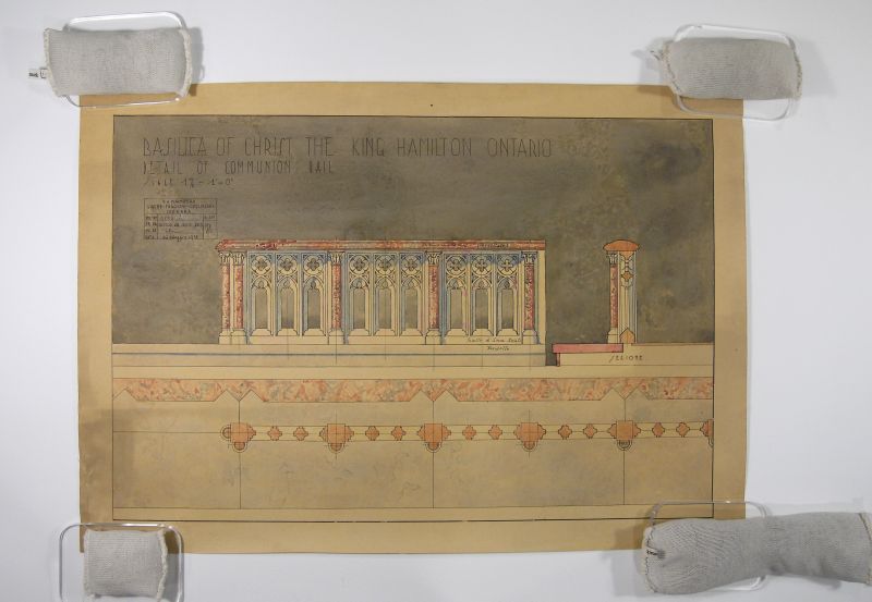 The architectural drawings detailing the construction of the communion rail in the Christ the King Basilica