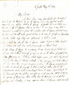 Correspondence from Rev. John Holzer, S.J. to His Lordship the Bishop of Hamilton, Bishop John Farrell, Guelph, May 28, 1857