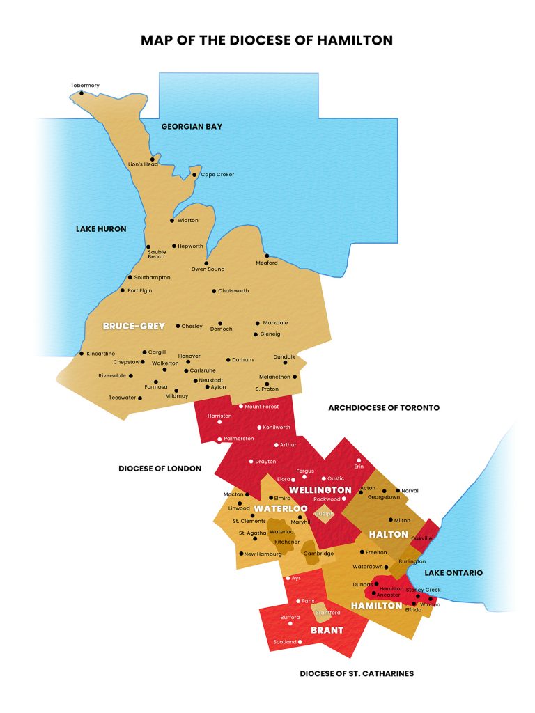 Map of the Diocese of Hamilton