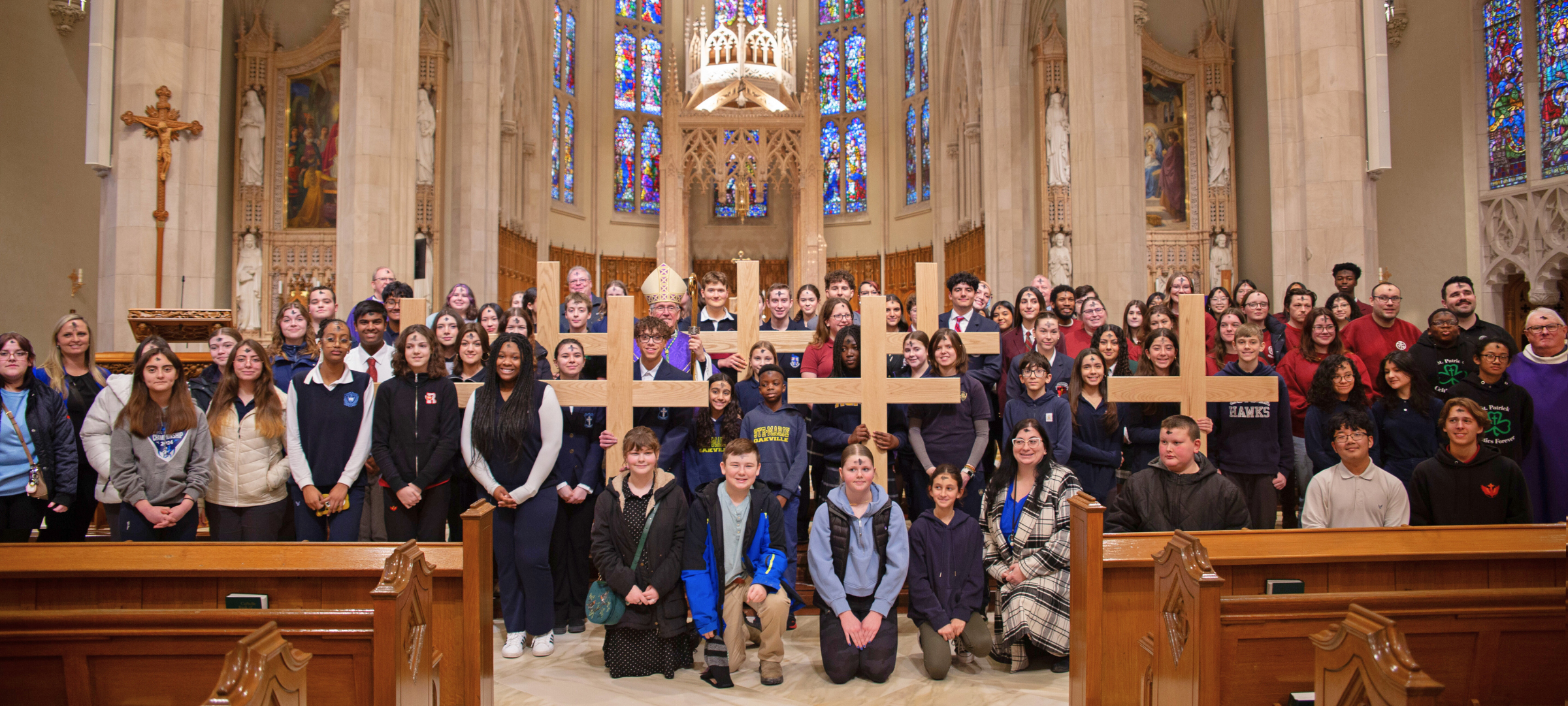 135 STUDENT LEADERS and Administrative Staff from the 7 Catholic District School Boards that serve communities in the Diocese of Hamilton joined parishioners at the Cathedral Basilica of Christ the King in Hamilton for the Ash Wednesday Mass this week.