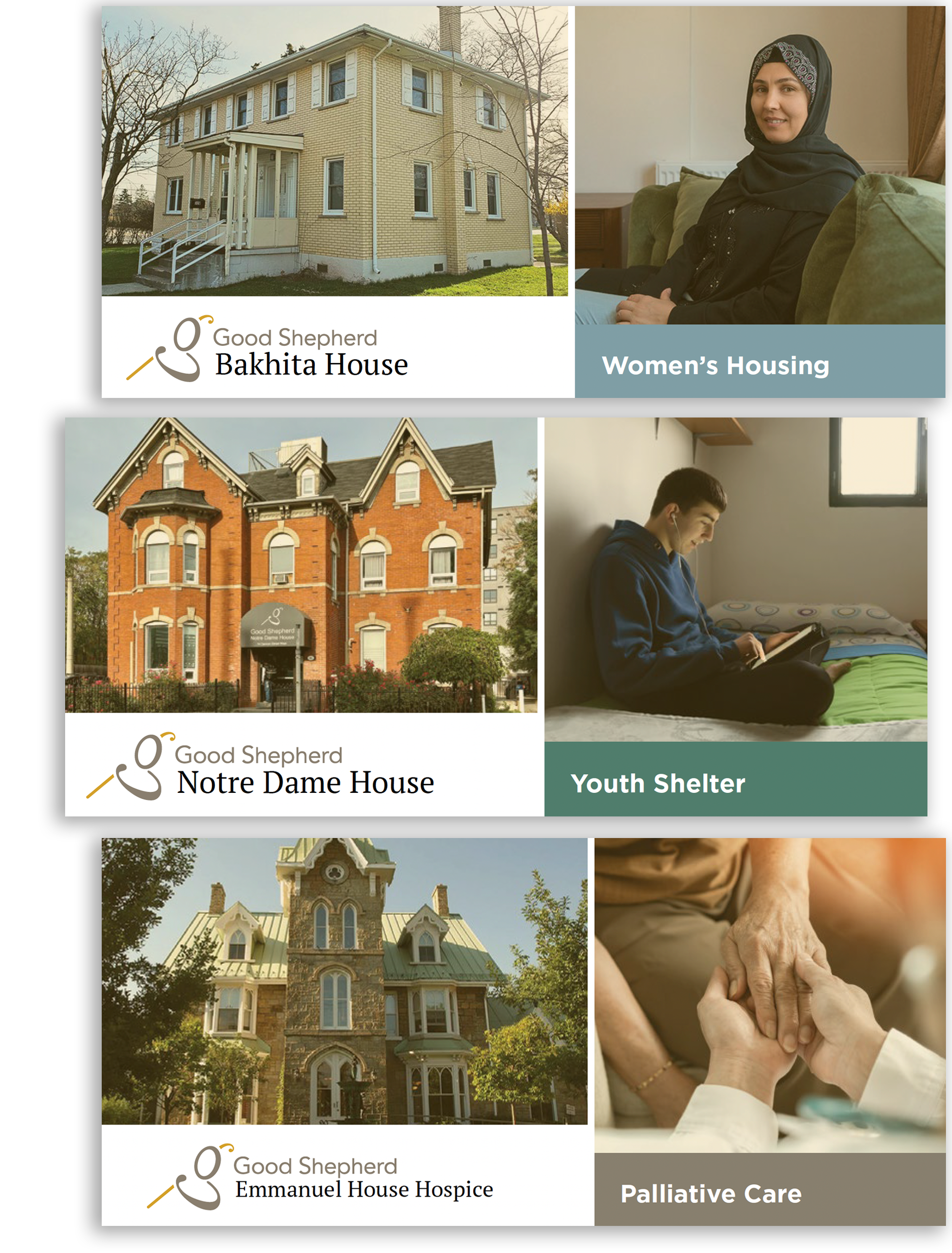 Bakhita House - Women's Shelter, Notre Damn House - Youth Shelter, Emmanuel House Hospice - Palliative Care - Good Shepherd