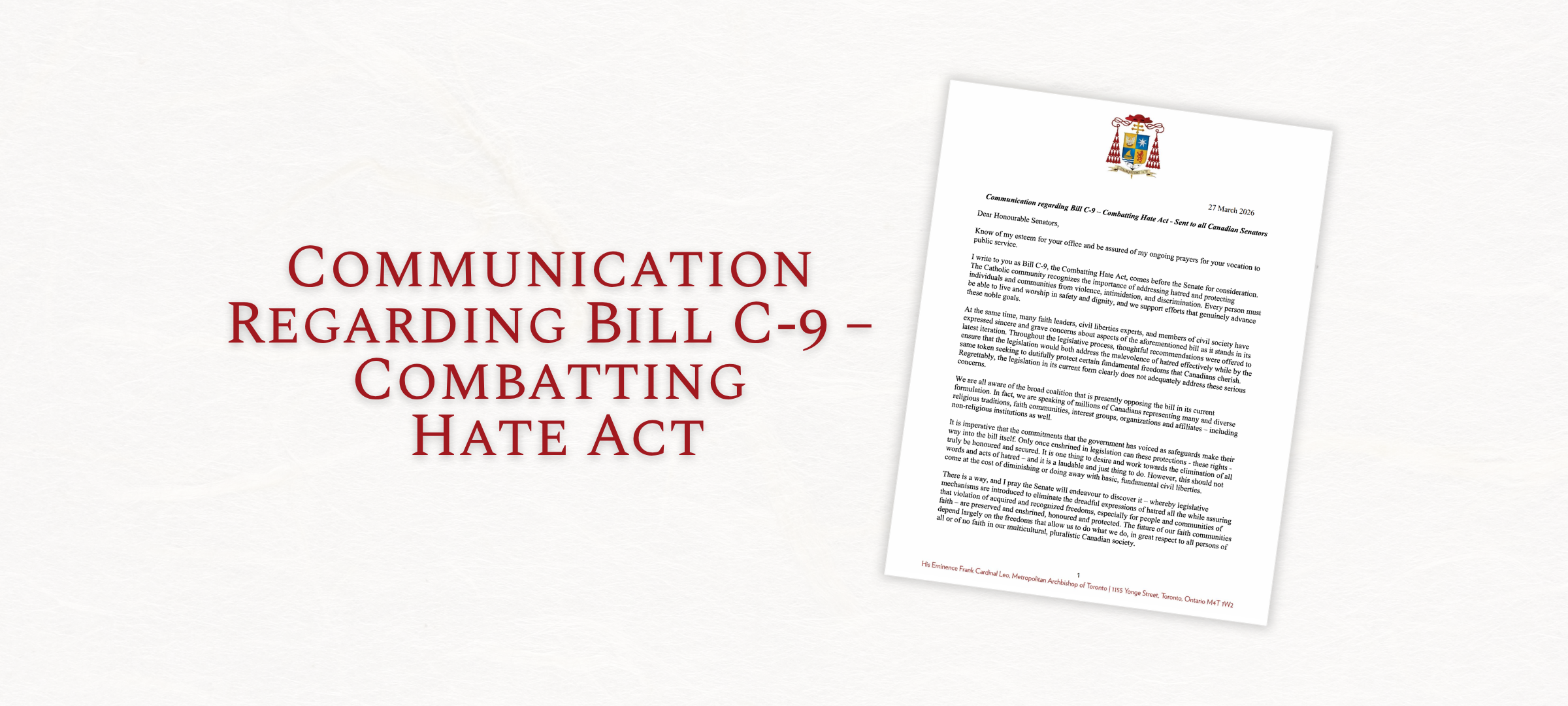 Communication Regarding Bill C-9 – Combatting Hate Act