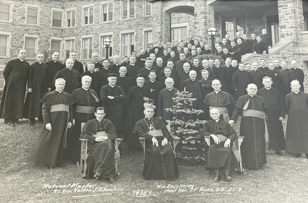 Photo: Venerable Archbishop Fulton J. Sheen with Bishop Joseph F. Ryan during Sheen’s 1938 retreat for the priests of the Diocese of Hamilton.
